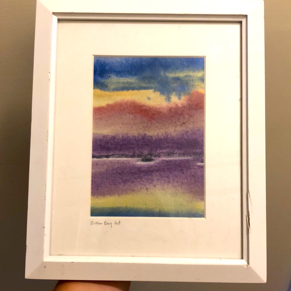 Unknown Artist “Button Bay Set” Watercolor Painting White Frame New with Tags